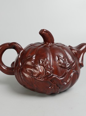 红木工艺品木雕茶壶摆件石榴茶壶南瓜茶壶喜鹊登梅木质茶壶装饰品
