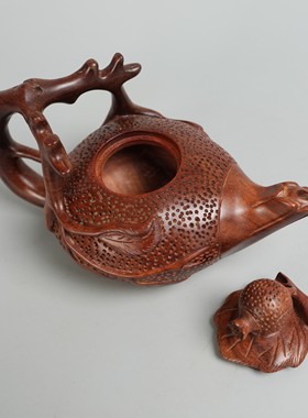 红木工艺品木雕茶壶摆件石榴茶壶南瓜茶壶喜鹊登梅木质茶壶装饰品