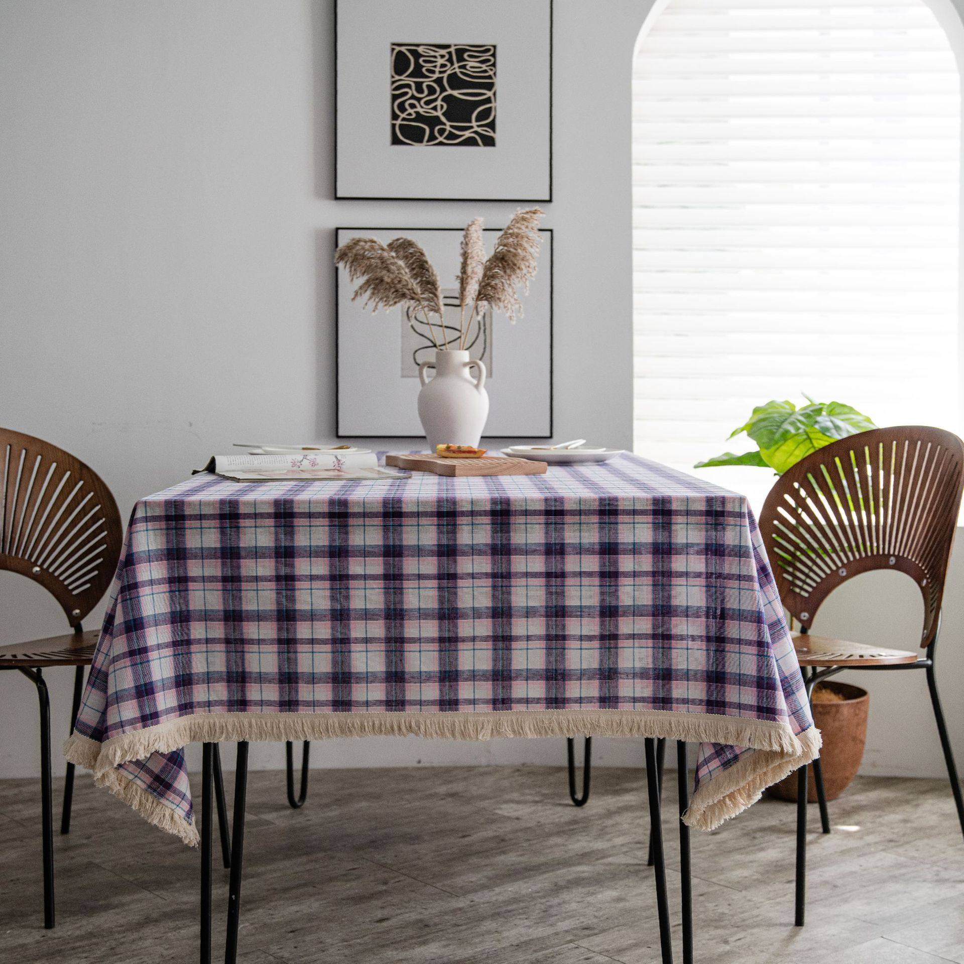 英伦风苏格兰格子美式田园民族棉麻风餐桌布艺流苏盖布面料