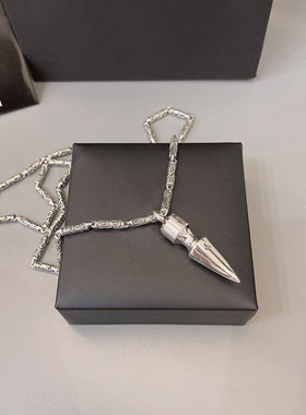 925银浮雕竹节链铭文子弹项链