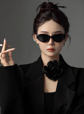 欧美复古猫眼茶色墨镜女高级感遮阳防紫外线太阳眼镜男女潮牌墨镜