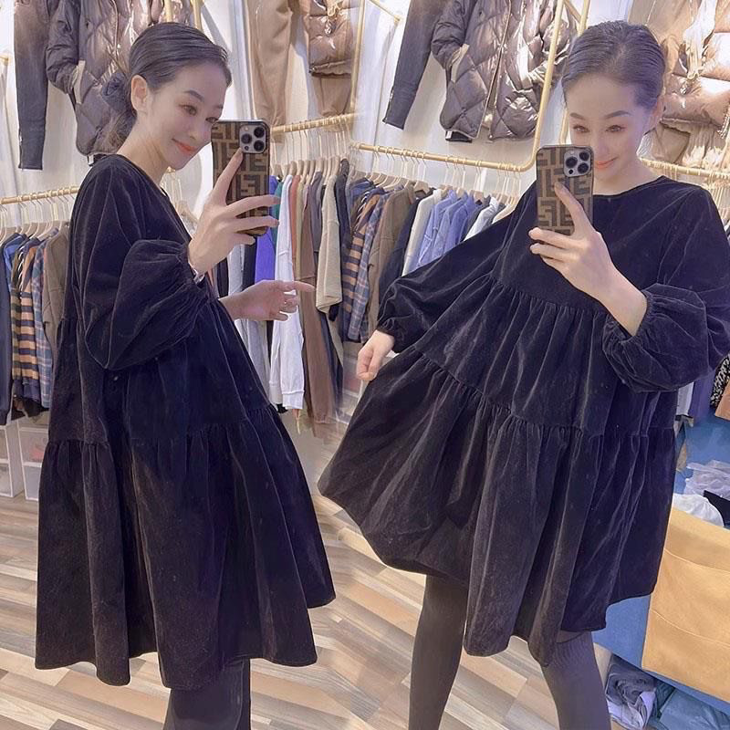 秋冬季抽褶金丝绒连衣裙胖MM特大码300斤宽松遮肚显瘦孕妇连衣裙,淘宝优惠券,粉丝福利购,淘宝优惠卷