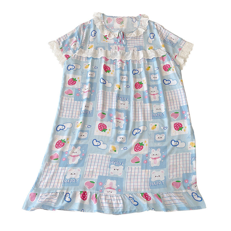 短袖睡裙女春夏天可爱学生连衣裙 爱唯美服饰睡裙