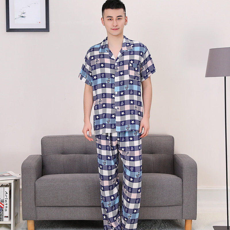 男士棉绸夏季套装薄款青年短袖睡衣 爱唯美服饰睡衣/家居服套装