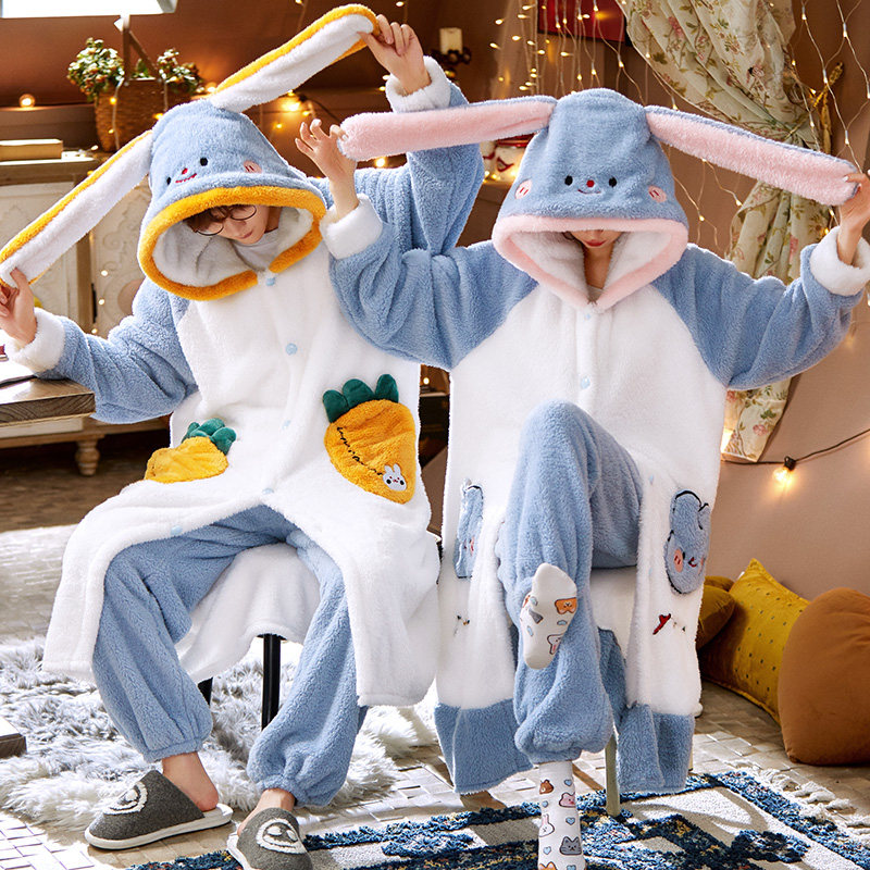 珊瑚绒情侣女秋冬季睡衣 爱唯美服饰睡衣/家居服套装