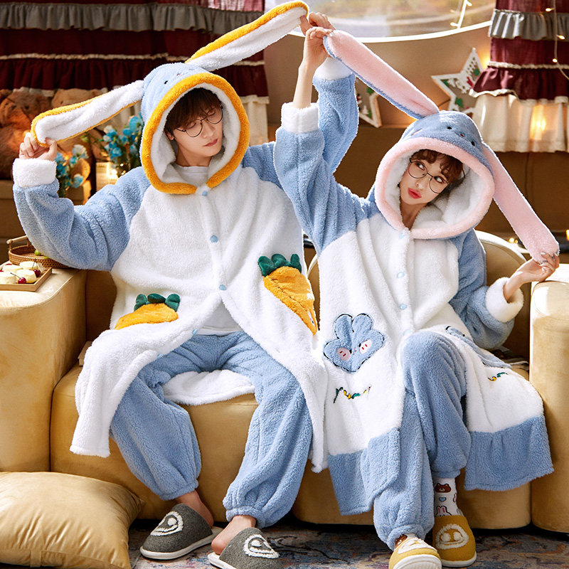 珊瑚绒情侣女秋冬季睡衣 爱唯美服饰睡衣/家居服套装