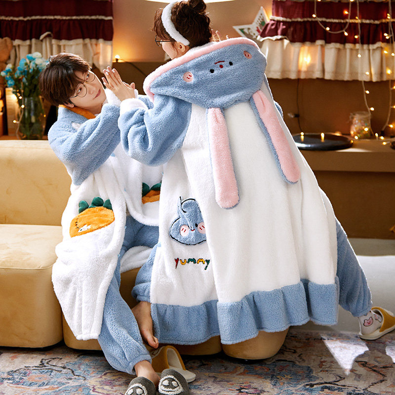 珊瑚绒情侣女秋冬季睡衣 爱唯美服饰睡衣/家居服套装