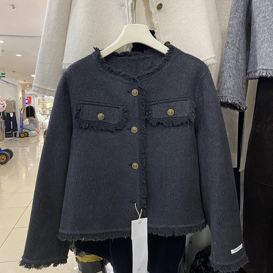 2025冬新款小香风外套女短款双面羊绒大衣羊毛呢子毛边流苏上衣 - 图3