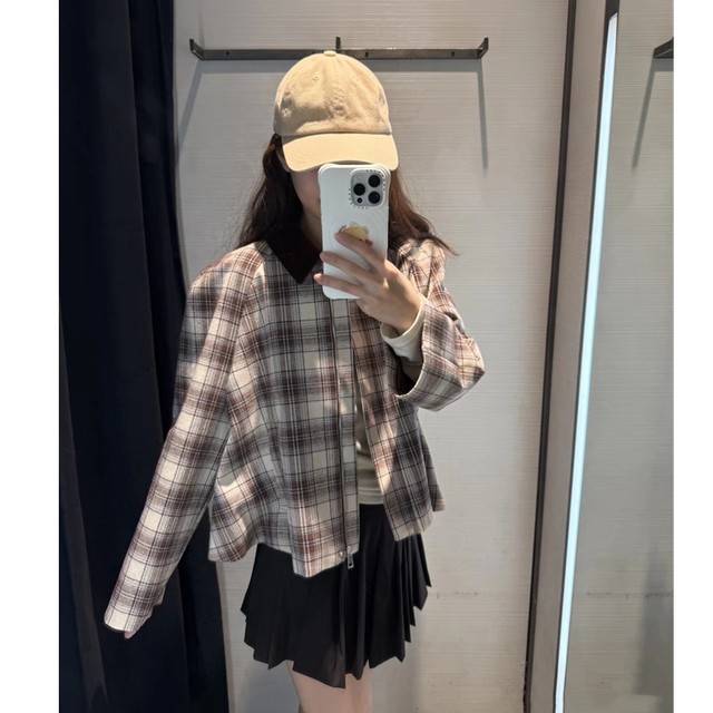 Plaid loose cape long sleeve short jacket