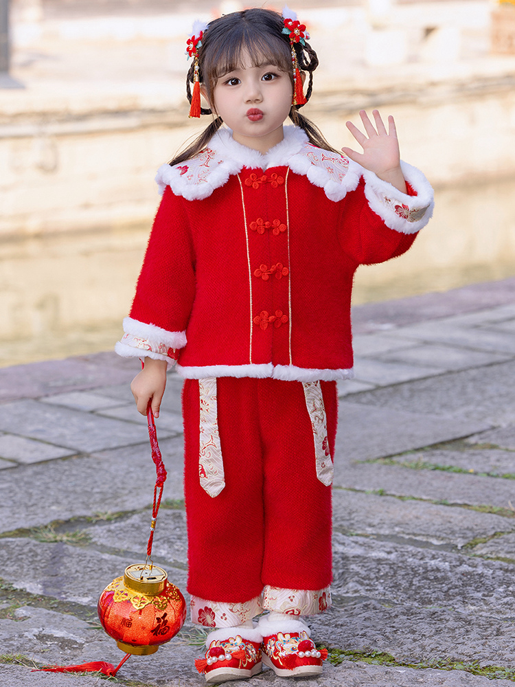 女童拜年服冬装儿童过新年衣服女宝宝周岁礼服汉服套装中国风唐装-图2