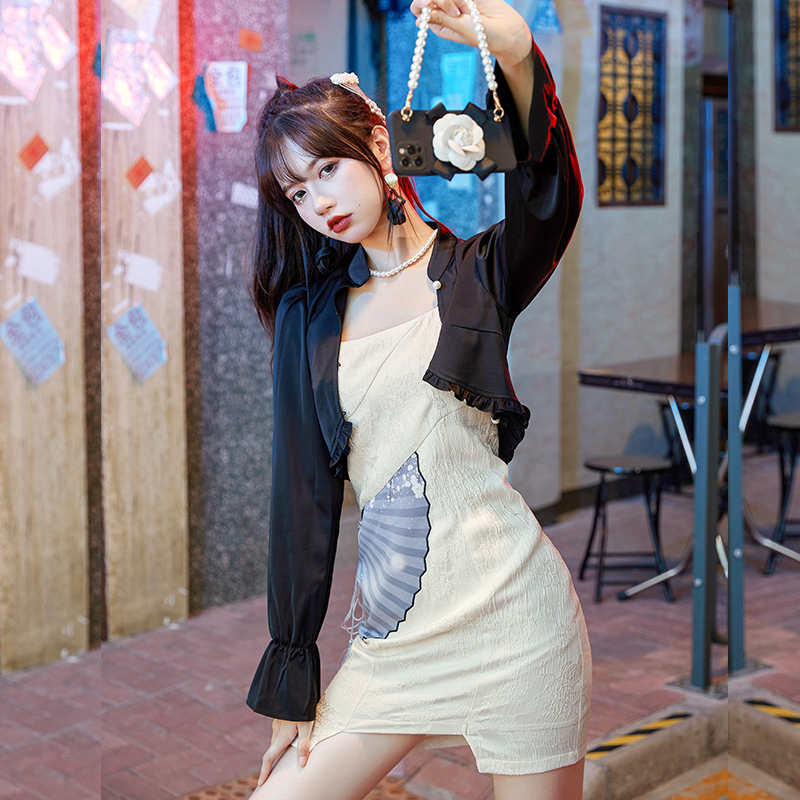 jkjs旗舰店高级感套装裙改良旗袍秋装年新款女设计感吊带裙子国风连衣裙1