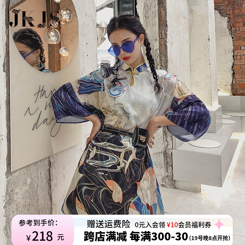 JKJS敦煌旗袍改良2024年新款年轻款中国风国潮女装大码胖mm连衣裙