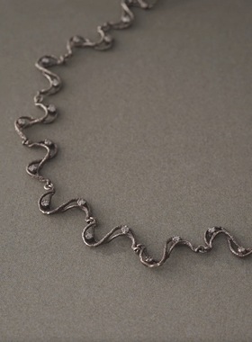 包税包邮日本代购noguchi25春夏新款铂金白钻镶嵌波纹锁骨项链女