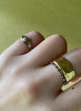 noguchi复古棕色钻石印章尾戒女