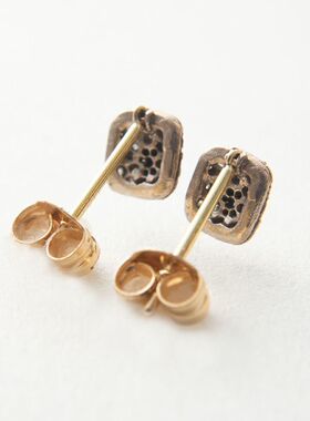 noguchi复古白色钻石方形耳钉女