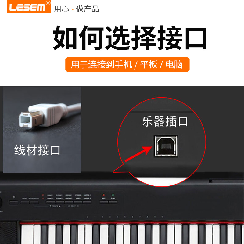 LESEM适用苹果OTG音频线转接头电钢琴内录线连接线雅马哈Midi数据线电子鼓键盘转换器iPhone电鼓方口转typec - 图1