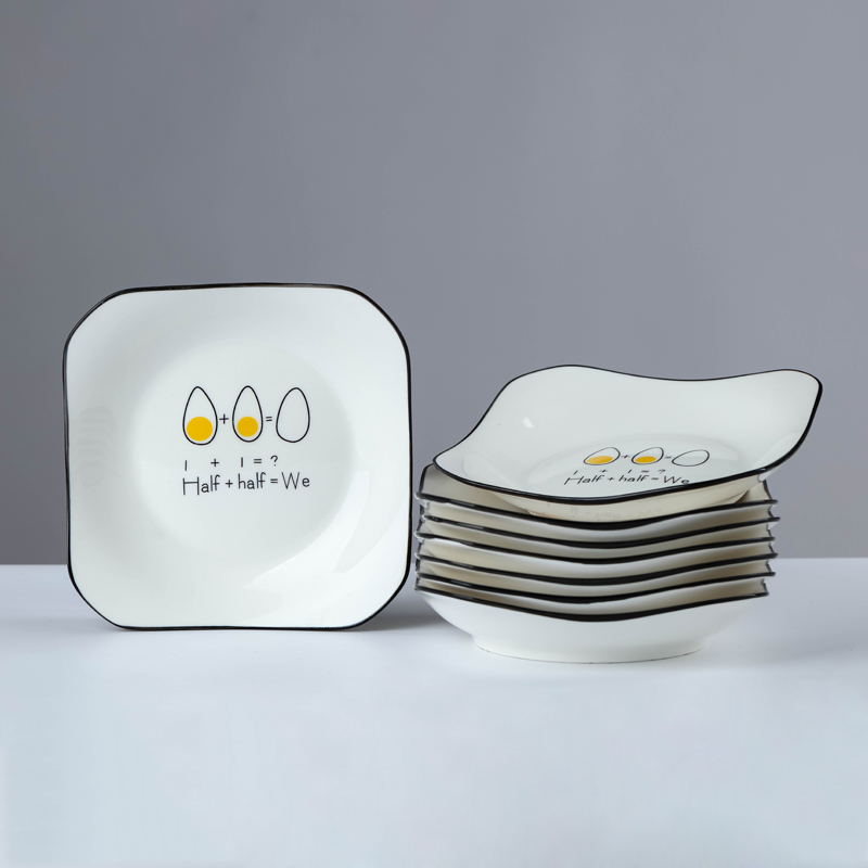 北欧陶瓷盘子套装组合黑线餐具简约碗盘碟套装菜盘子家用可微波炉-图0