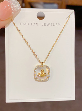 小众气质时尚贝壳土星几何吊坠项链个性轻奢百搭设计感锁骨链