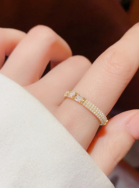 韩式轻奢甜美珍珠锆石戒指女高级感小众设计感可爱个性时尚手饰品