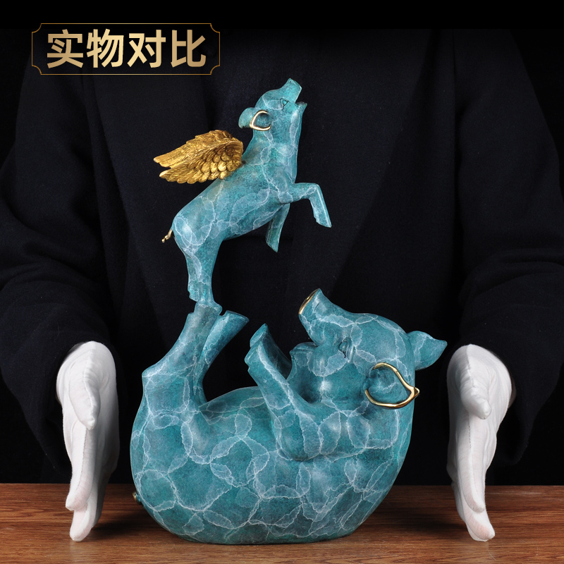 彩铜猪摆件飞天猪创意工艺品家居客厅电视柜装饰品乔迁商务礼品