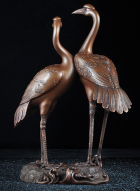 松鹤延年生日贺寿客厅摆件紫铜