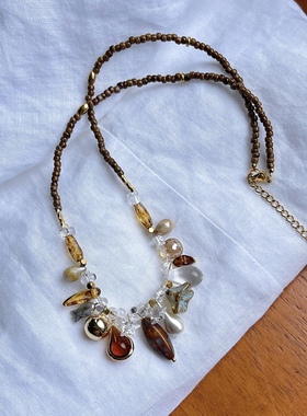 「秋已至」原创进口琉璃项链小众设计感复古锁骨链高级秋天毛衣链