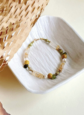 「春衫薄」茶西瓜晶淡水珍珠阿拉善碧玺串珠手链早春新款日常手串