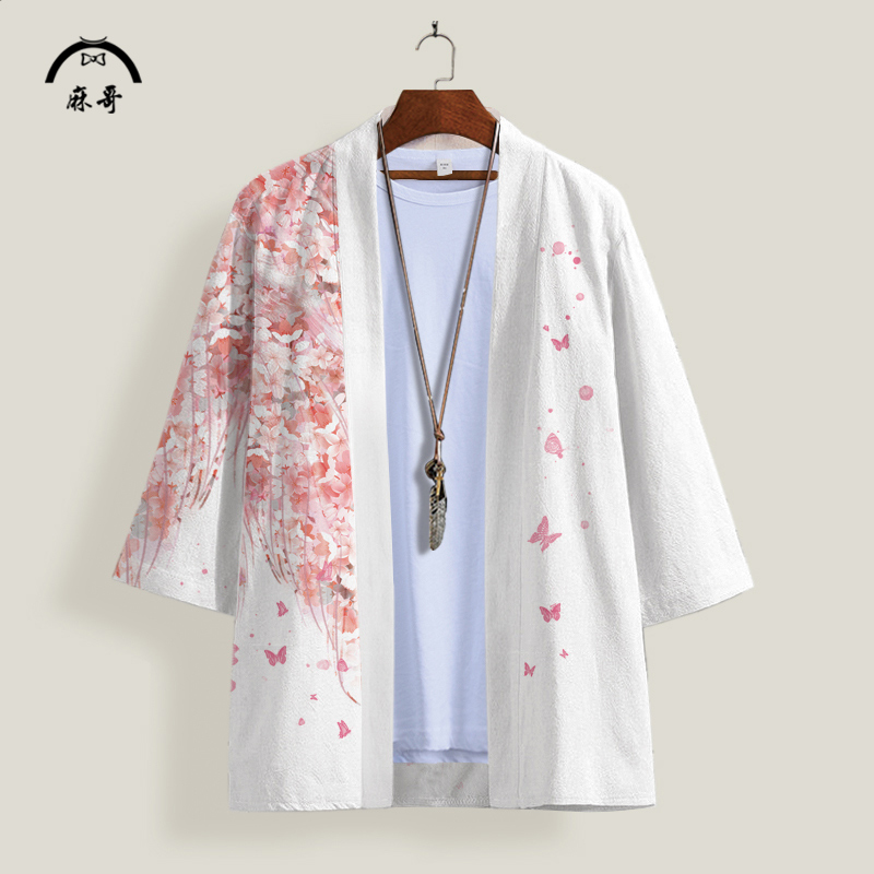 道袍翅膀印花外套男士夏季薄款衬衫羽织开衫上衣中国风高级感披风 - 图2