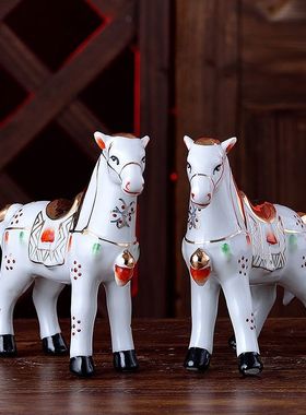 陶瓷白马红马摆件红釉马十二12生肖风水瓷器家居摆设工艺品