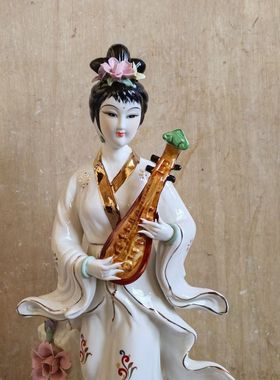 陶瓷琵琶仙女摆件新中式家居装饰工艺品保家姑娘神像客厅办公室