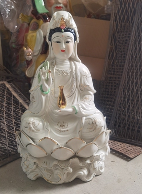 陶瓷高档新款式大莲花观音神像,观世音菩萨46厘米高