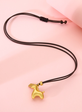 足银999独角兽项链纯银独角兽吊坠手工编织平安喜乐古法复古项链