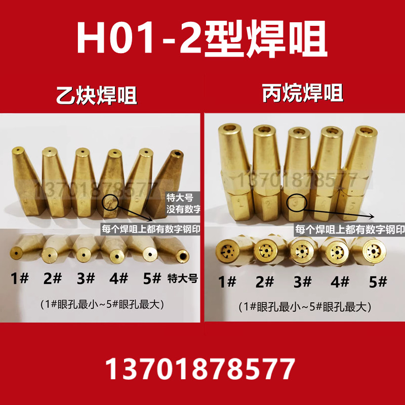 H01-2L焊嘴射吸式焊炬乙炔焊咀丙烷梅花焊咀黄铜双头/焊割两用炬-图0