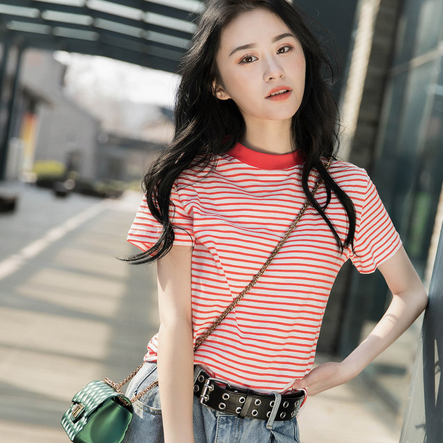 Striped short-sleeved T-shirt for women 2023 summer new women's fashion ...