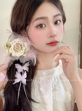超仙蝴蝶流苏花朵抓夹女盘发发夹