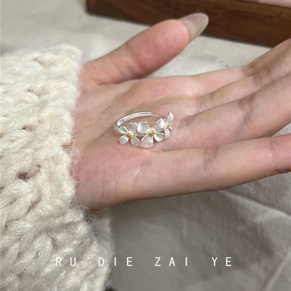 Kuning fragrant gardenia~cool gardenia ring matte retro temperament small fresh open ring
