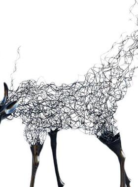 户外不锈钢鹿摆件抽象铁艺镂空鹿雕塑酒店大堂艺术售楼地产装摆件