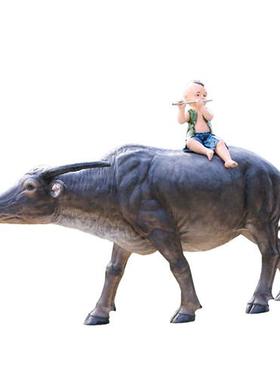 户外大仿真牧童骑水牛农耕模型雕塑摆件玻璃钢公园林草坪景观装饰
