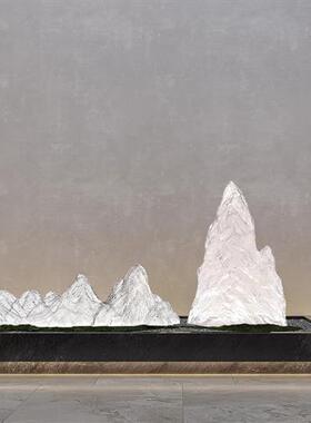 现代高档透明树脂绿色假山摆件工艺品软装饰酒店庭院客厅造景雕塑