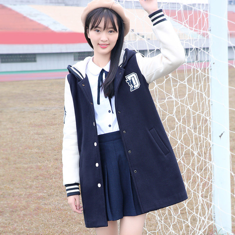 春秋装新款潮冬季少女中长款棒球服 迅驰服饰专营卫衣/绒衫