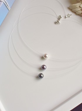 手作 施家奥地利水晶珍珠 隐形鱼线锁骨链一单颗珍珠项链简约百搭