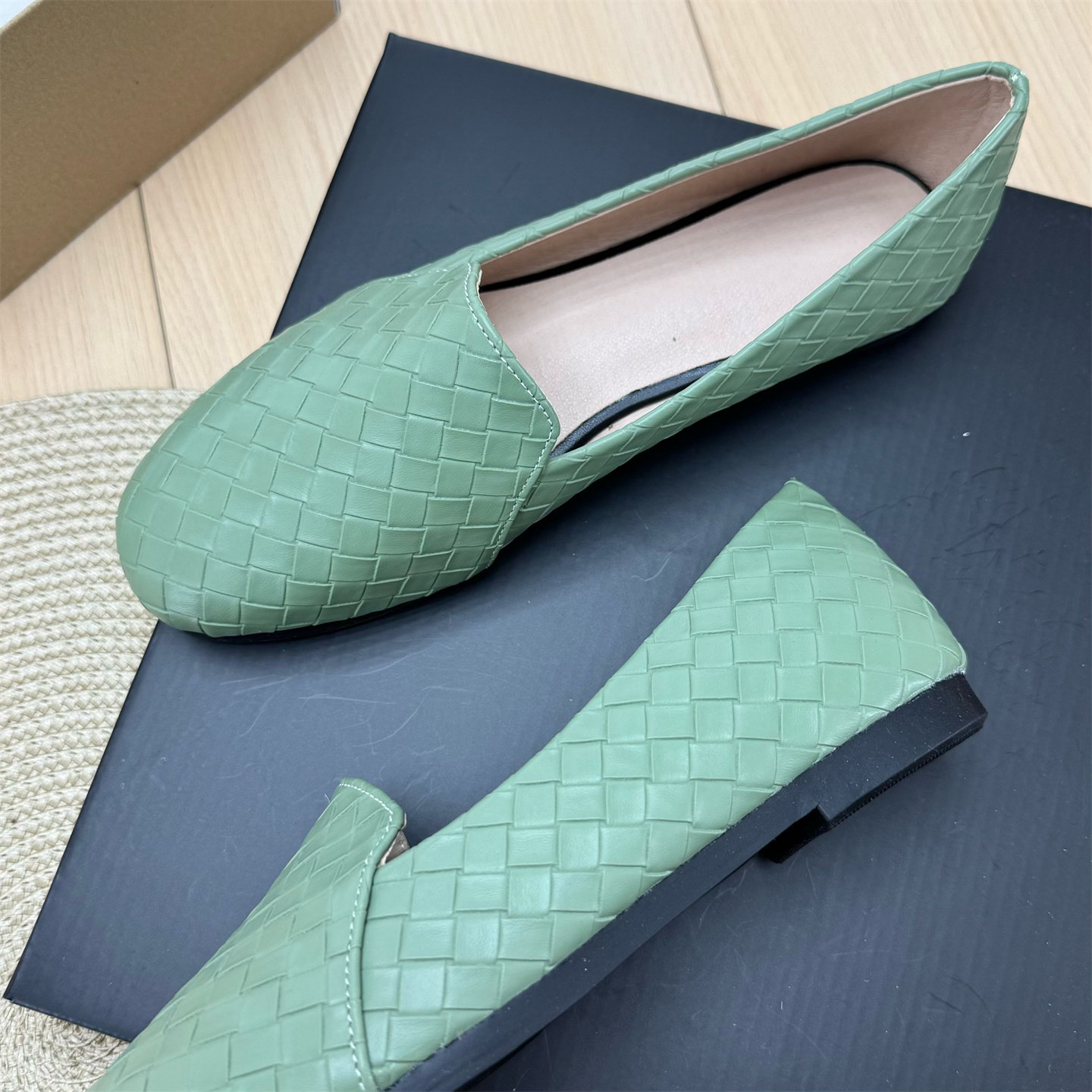 2026新款编织格纹乐福鞋女豆豆鞋圆头平底一脚蹬懒人百搭休闲单鞋,淘宝优惠券,粉丝福利购,淘宝优惠卷