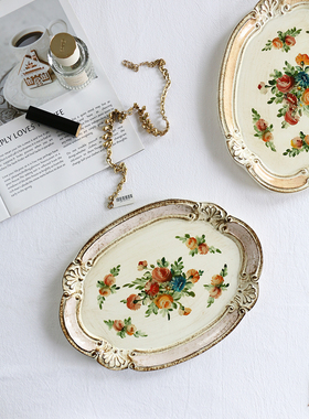 soldi洛可可玫瑰木质装饰托盘