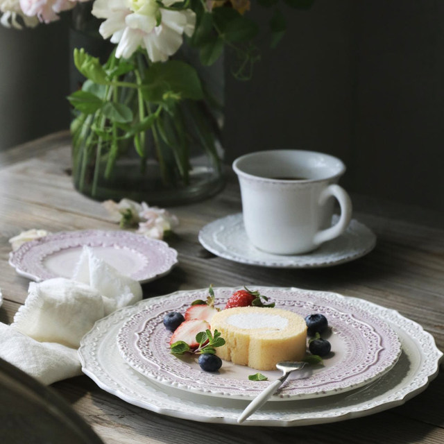 Italian Elios lace embossed tea cup saucer dining plate