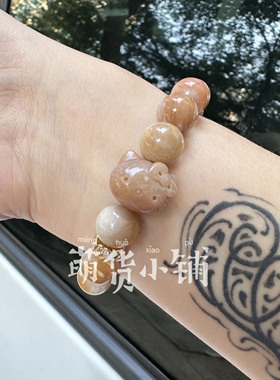 萌货小铺原创DIY土黄俏色kt芒果色天然阿拉善玛瑙手链手串礼物