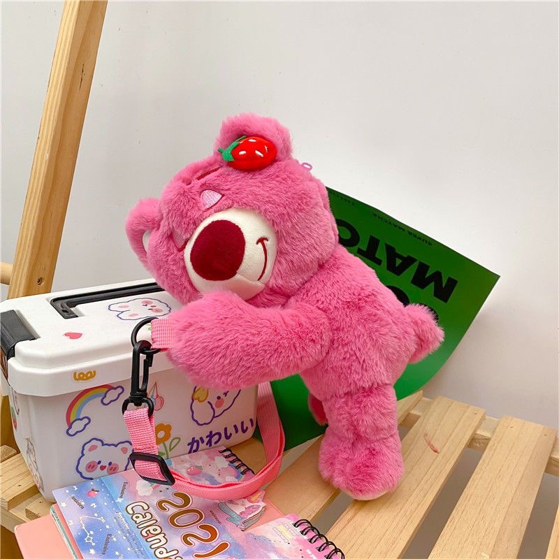 趴款草莓熊包包可爱玩偶儿童斜挎包单肩包卡通小熊熊玩具手机包潮 - 图3