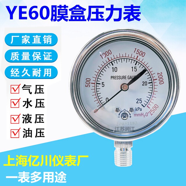 YE60 membrane box pressure gauge Shanghai Yichuan natural gas meter