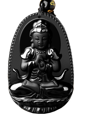 天然项链黑曜石和田玉水晶本命佛