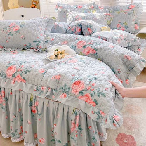 田园风小碎花夹棉床笠式床裙二合一单件花边床罩全包防滑四季通用 - 图3