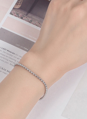 韩国S925纯银手链时尚男士盒子链蛇骨链情侣简约细款学生银饰礼物